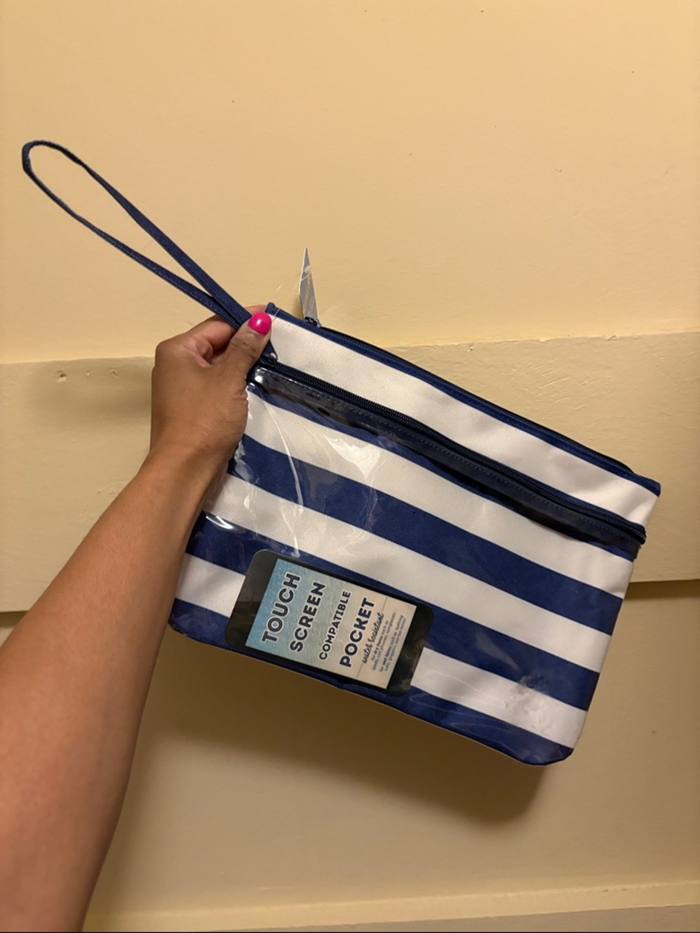 Navy and White Striped Wristlet Pouch